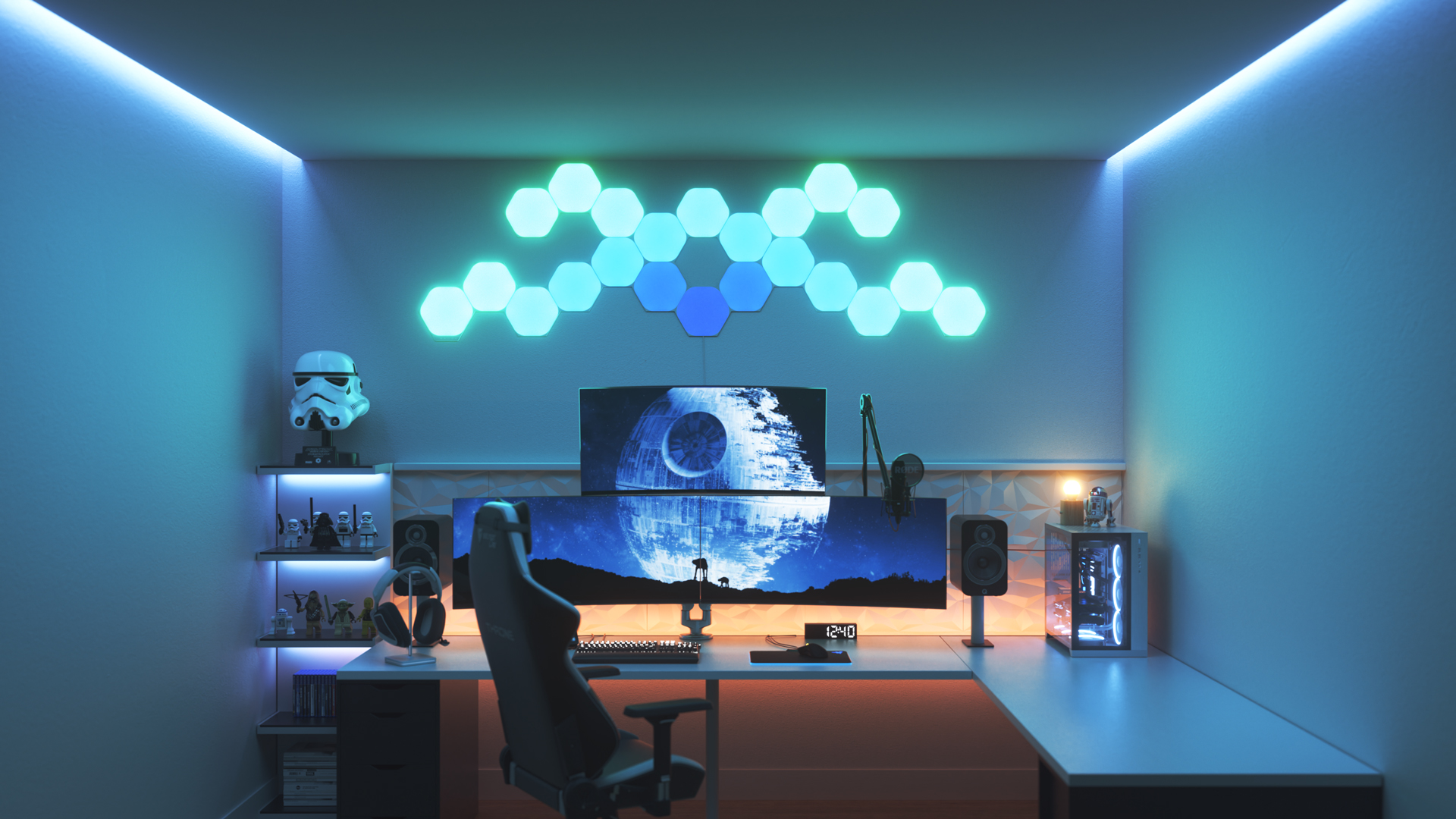 Habitaciones Gamer - Hoy os queríamos mostrar este setup para que vieseis  cómo, con unos pocos elementos RGB, se le puede dar vida a cualquier habitación  gamer. Unos paneles Nanoleaf, incluso el